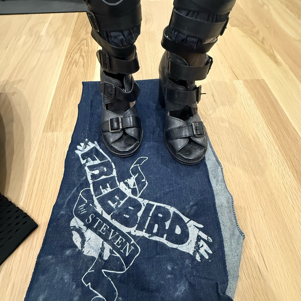 Freebird by Steven Black Leather Strappy Boots